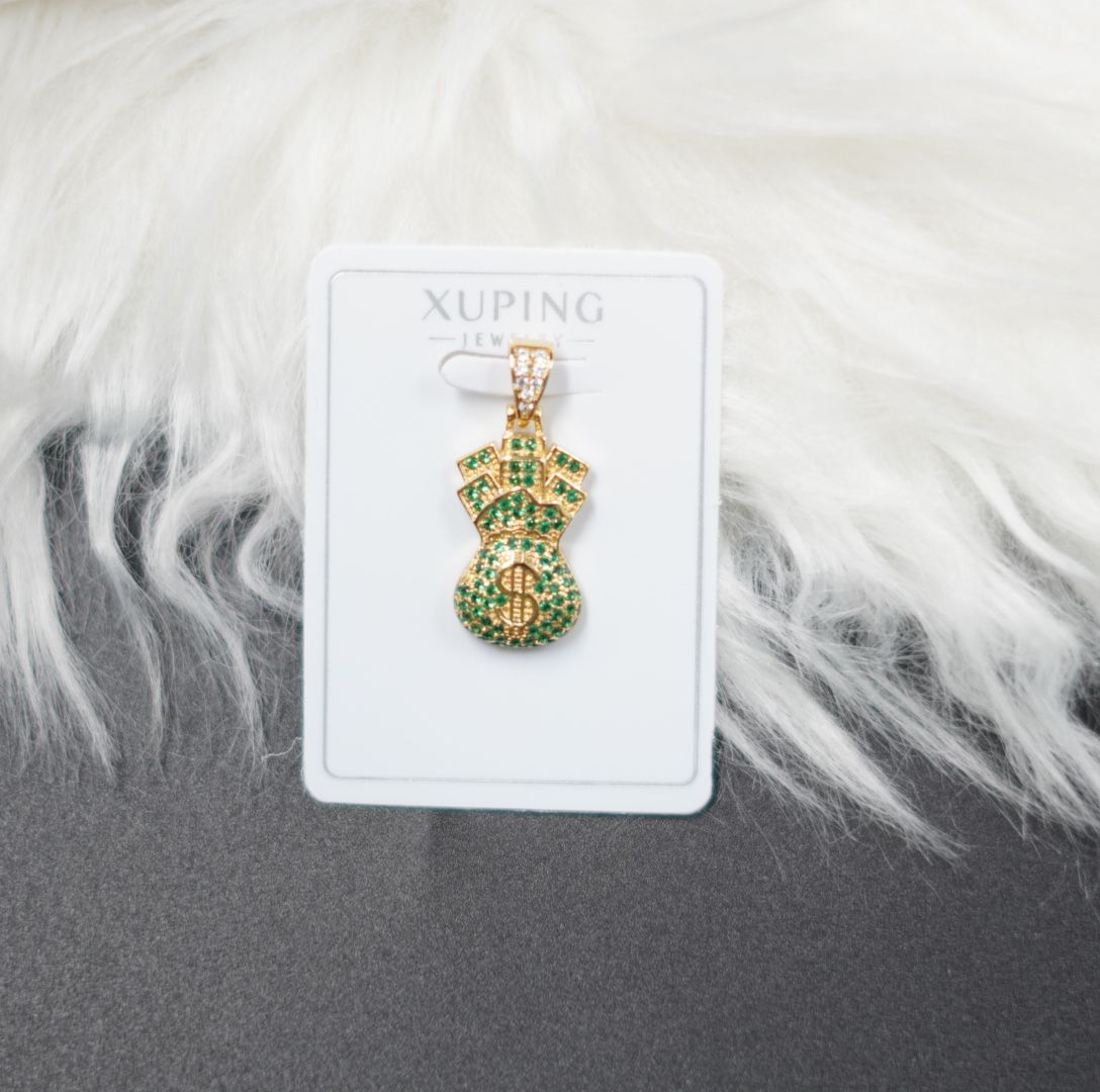 Miniatura 1 de DIJE BOLSA DINERO DORADA PIEDRAS VERDES